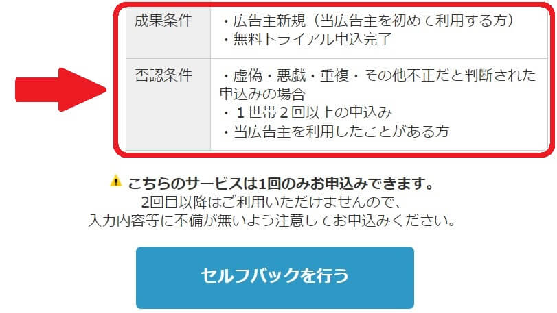 セルフバックの成果条件否認条件